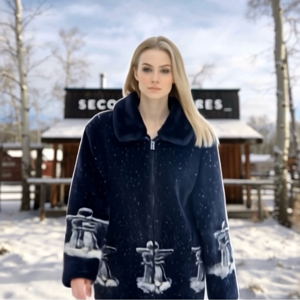 Vintage Northern Lifestyles Canada Inukshuk print oversized faux fur jacket. - Picture 6 of 7